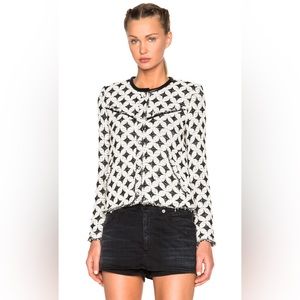 IRO HANDI STRETCH-WOVEN DIAMOND-PATTERN JACKET IN WHITE AND BLACK SIZE 42 US 6-8